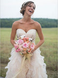 Sweetheart Strapless Lace Chiffon Beach Wedding Gown