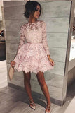 Mini Long Sleeve Jewel Homecoming Dress,Cute Sweet 16 Dress,A-line Cocktail Dress,N755