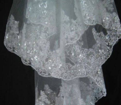 Two Tiers Lace Appliques Tulle Bridal Wedding Veil V004
