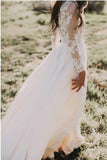 Long Sleeve Rustic Weding Dresses Lace Appliqued Ivory Chiffon Beach Wedding Dresses N2013