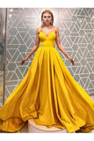 A Line Spaghetti Straps Yellow Prom Dresses Long Formal Dresses N2470