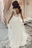 A Line V-Neck Tulle Beach Wedding Dresses with Lace N2361