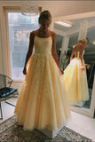 Spaghetti Straps Floor Length Tulle Prom Dresses with Lace Appliques N2451