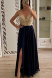 A Line V-Neck Prom Dresses with Rhinestones and Beading Sparkly Flowy Formal Dresses N1551