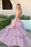 Flowy Spaghetti Straps Long Formal Party Dress Cupcake Prom Dress