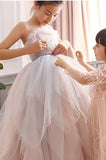 Blush Pink Spaghetti Straps Layers Flower Girl Dress with Train, Cute Flower Girl Dress F081