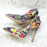 High-heels with Colorful Patterns Fashion Women Party Shoes yy10