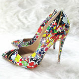 High-heels with Colorful Patterns Fashion Women Party Shoes yy10