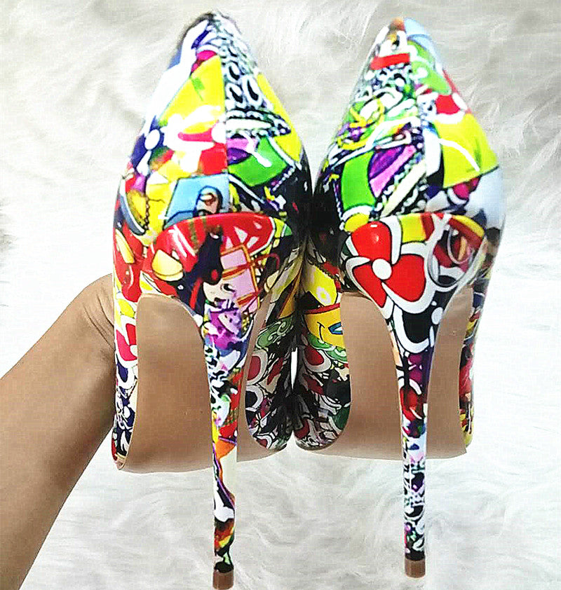 High-heels with Colorful Patterns Fashion Women Party Shoes yy10