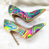 High-heels with Colorful Patterns Fashion Women Party Shoes yy11