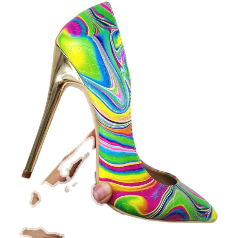 High-heels with Colorful Patterns Fashion Women Party Shoes yy11