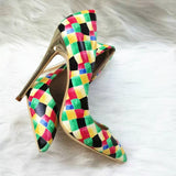 High Heels with colorful plaid pattern Fashion Evening Party Shoes yy17