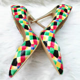 High Heels with colorful plaid pattern Fashion Evening Party Shoes yy17