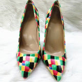 High Heels with colorful plaid pattern Fashion Evening Party Shoes yy17