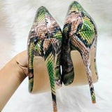 High-heels with Green Snakeskin Pattern Fashion Women Party Shoes yy18