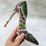 High-heels with Green Snakeskin Pattern Fashion Women Party Shoes yy18
