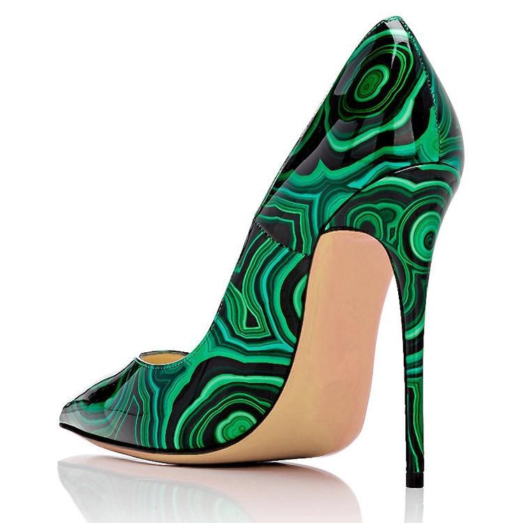 High-heels with Green-and-black Pattern Fashion Evening Party Shoes yy24