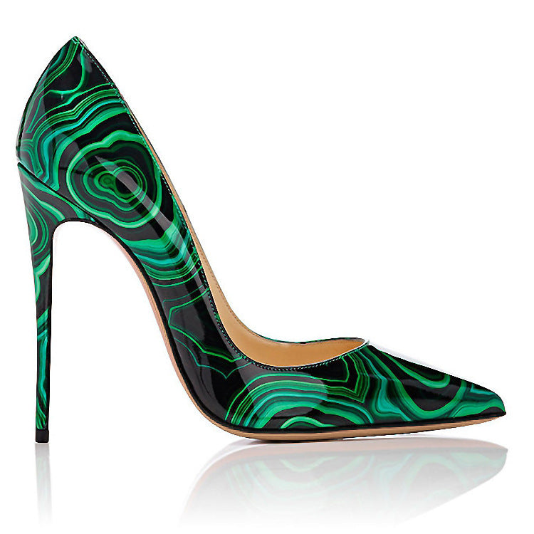 High-heels with Green-and-black Pattern Fashion Evening Party Shoes yy24