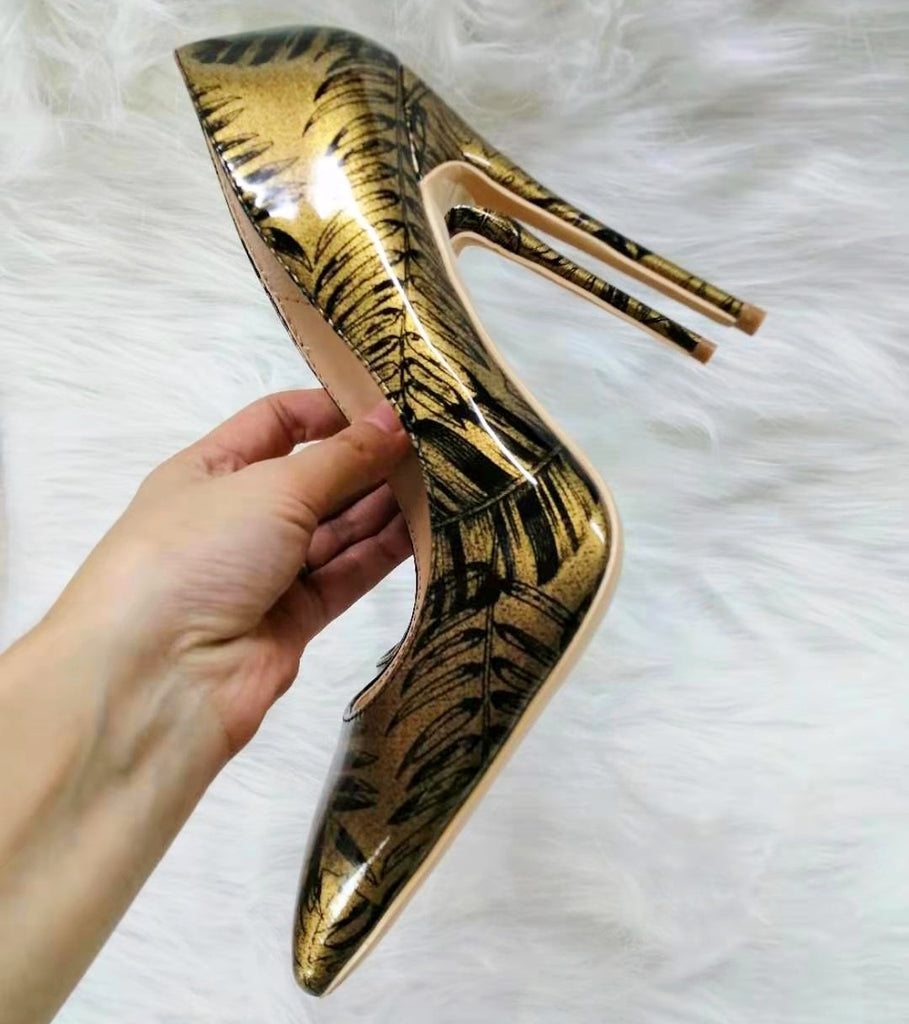 High-heels with gold and black Patterns Fashion Women Party Shoes yy29