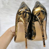 High-heels with gold and black Patterns Fashion Women Party Shoes yy29