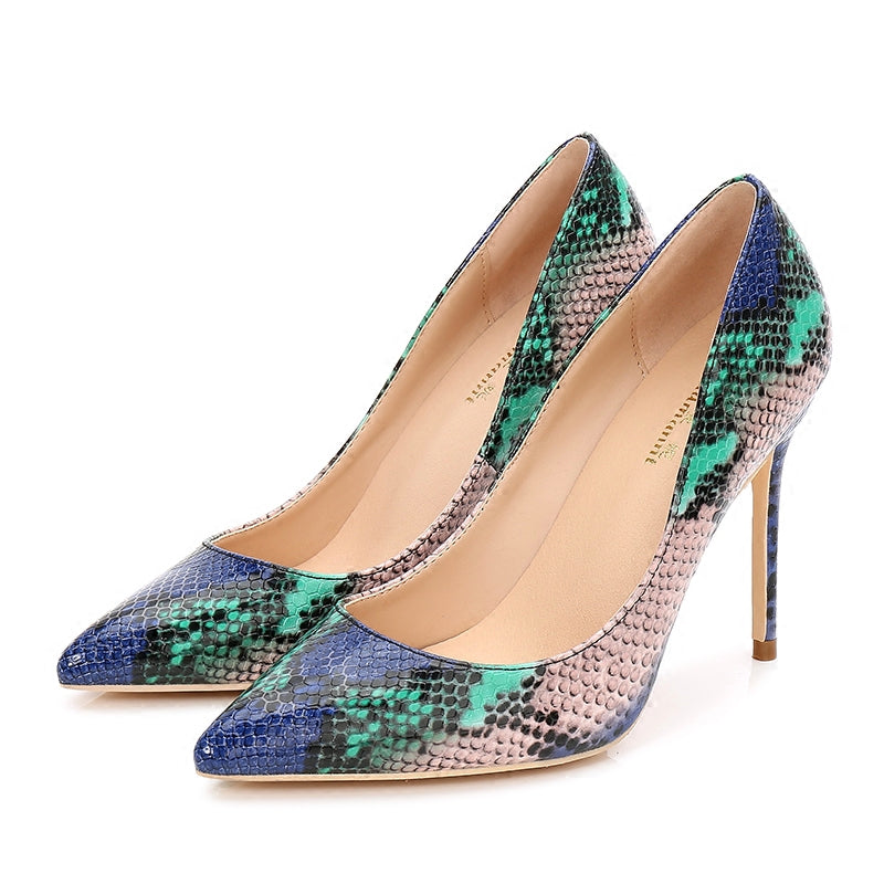 High-heels with Multi-colored Snakeskin Pattern Fashion Women Party Shoes yy03