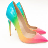 Rainbow-Colored High-heels Fashion Women Party Shoes yy04