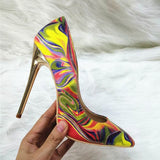 High-heels with Colorful Patterns Fashion Women Party Shoes yy09