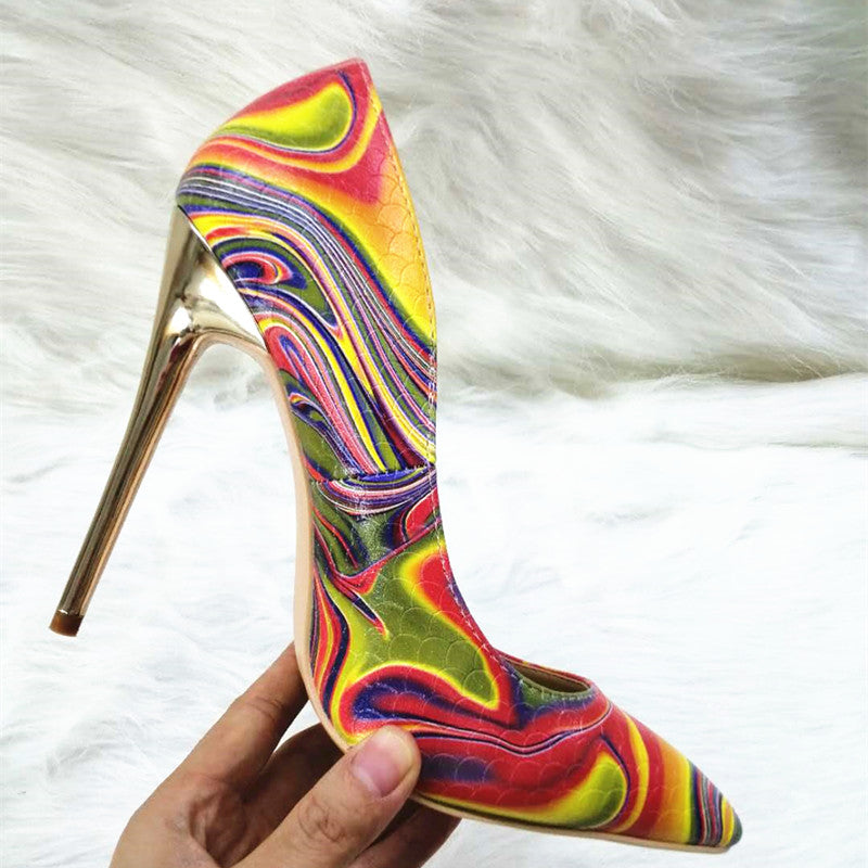 High-heels with Colorful Patterns Fashion Women Party Shoes yy09